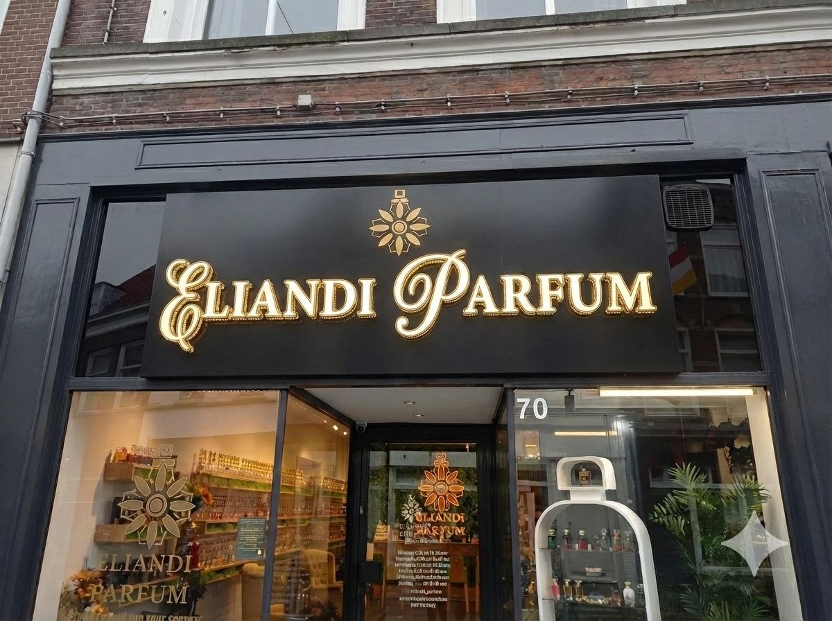 Eliandi Parfum — gouden LED-letters